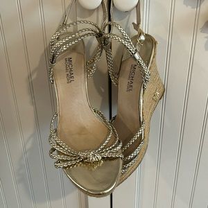 Michael Kors gold and tan wedge